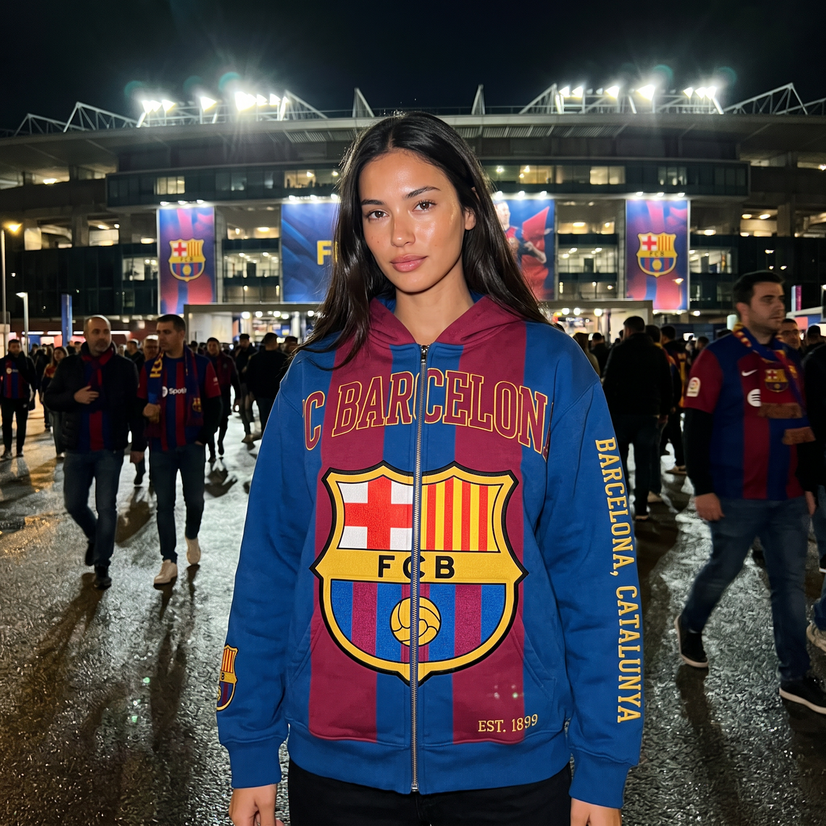FC Barcelona MatchWorn hoodie worn outside the stadium at night